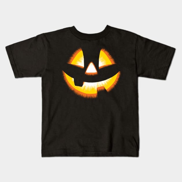 Halloween Glowing Pumpkin Face on Black Kids T-Shirt by CTKR Studio